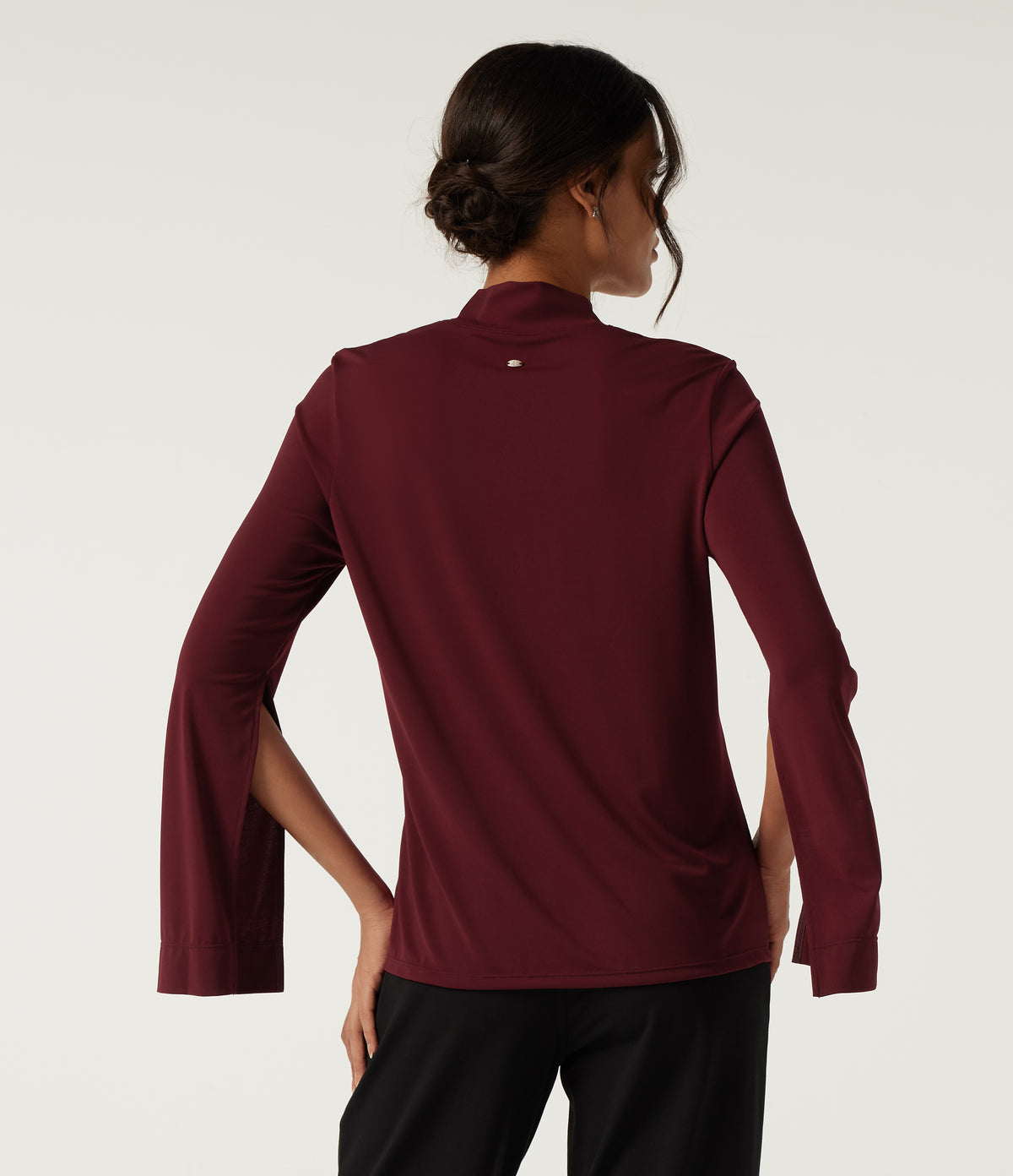 Mock Neck Long Sleeve Work Top — Cherry Soda — view 2