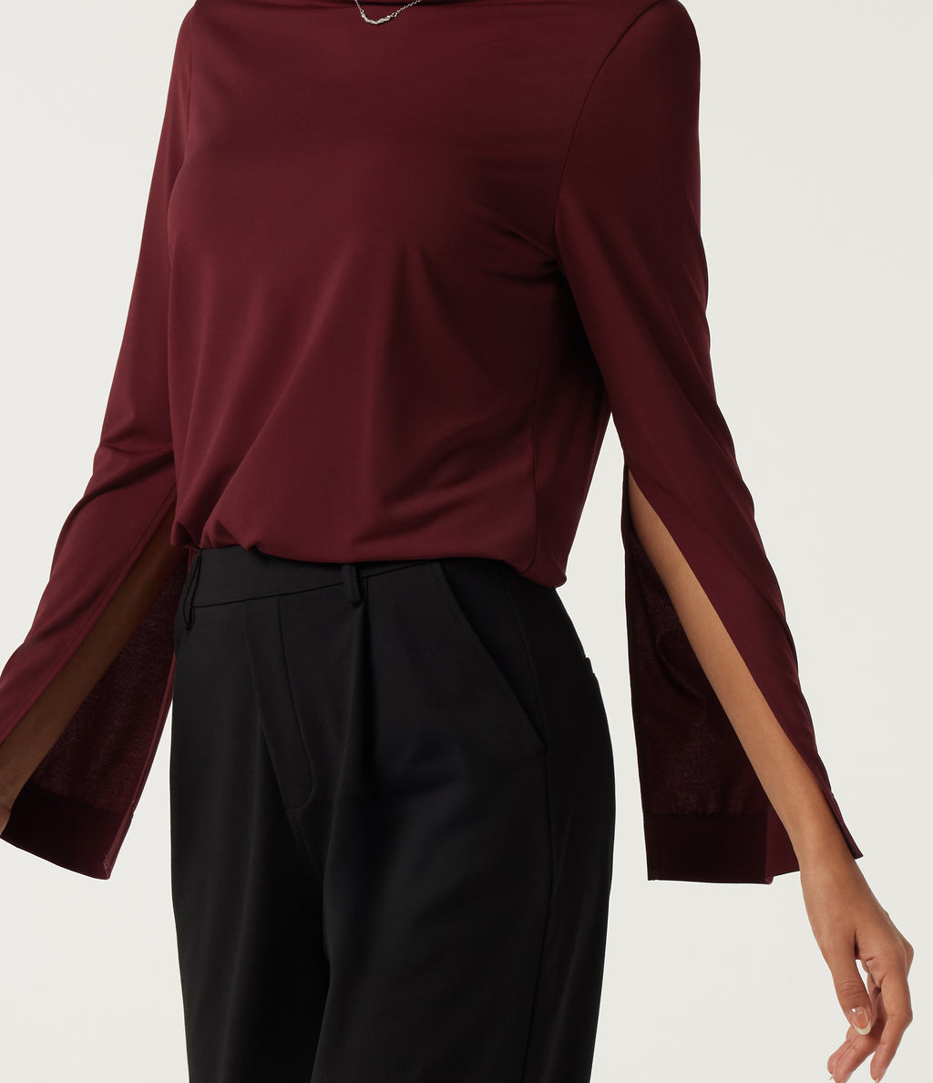 Mock Neck Long Sleeve Work Top — Cherry Soda — view 6