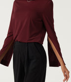 Mock Neck Long Sleeve Work Top — Cherry Soda — view 6