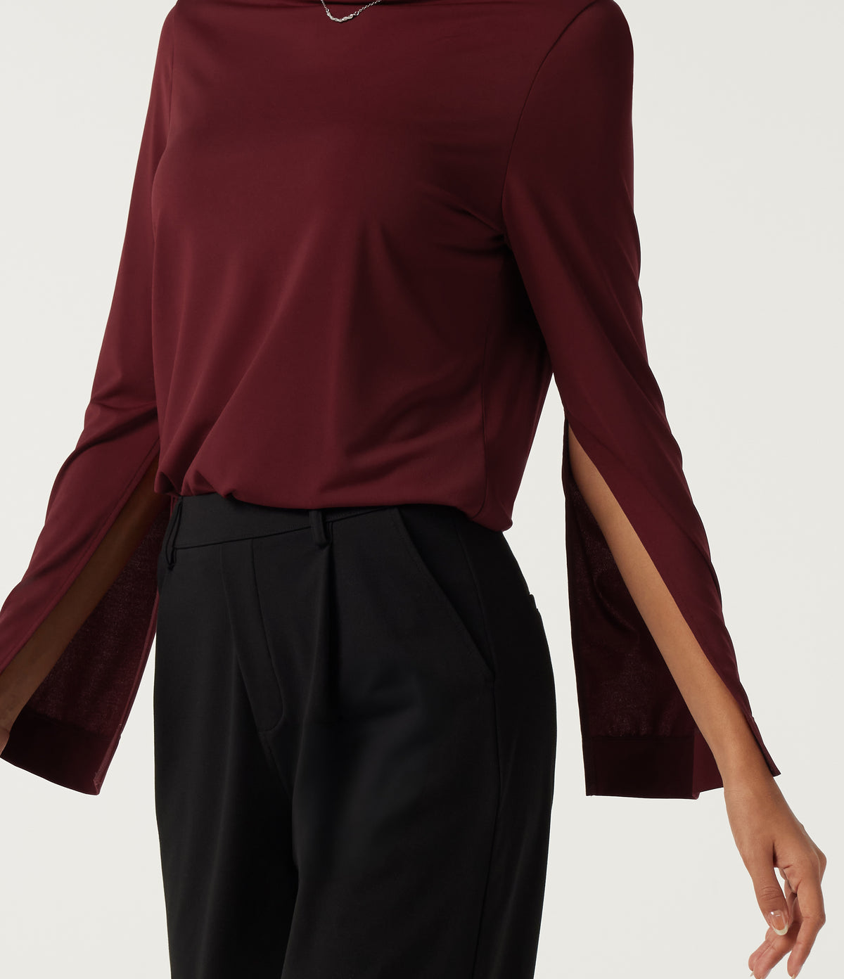Mock Neck Long Sleeve Work Top — Cherry Soda — view 6