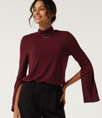 Mock Neck Long Sleeve Work Top — Cherry Soda — view 1