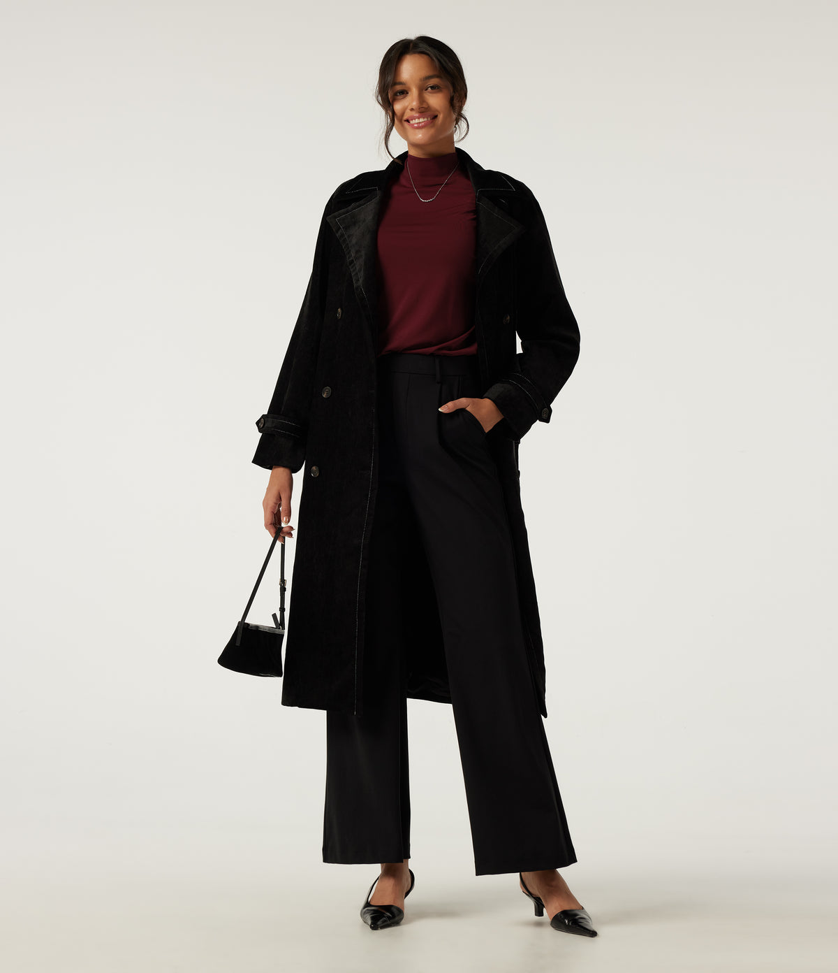 Mock Neck Long Sleeve Work Top — Cherry Soda — view 7