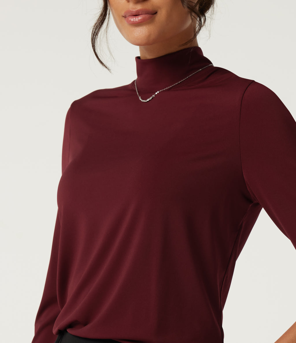 Mock Neck Long Sleeve Work Top — Cherry Soda — view 5