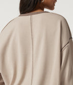 Round Neck 7/8 Sleeve Color Block Casual Sweatshirt — Light Beige — view 6