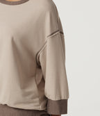 Round Neck 7/8 Sleeve Color Block Casual Sweatshirt — Light Beige — view 7
