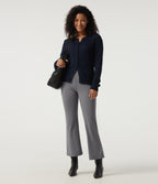 High Waisted Flare Stripe Work Trousers with Pockets — Slate Pinstripe — view 7
