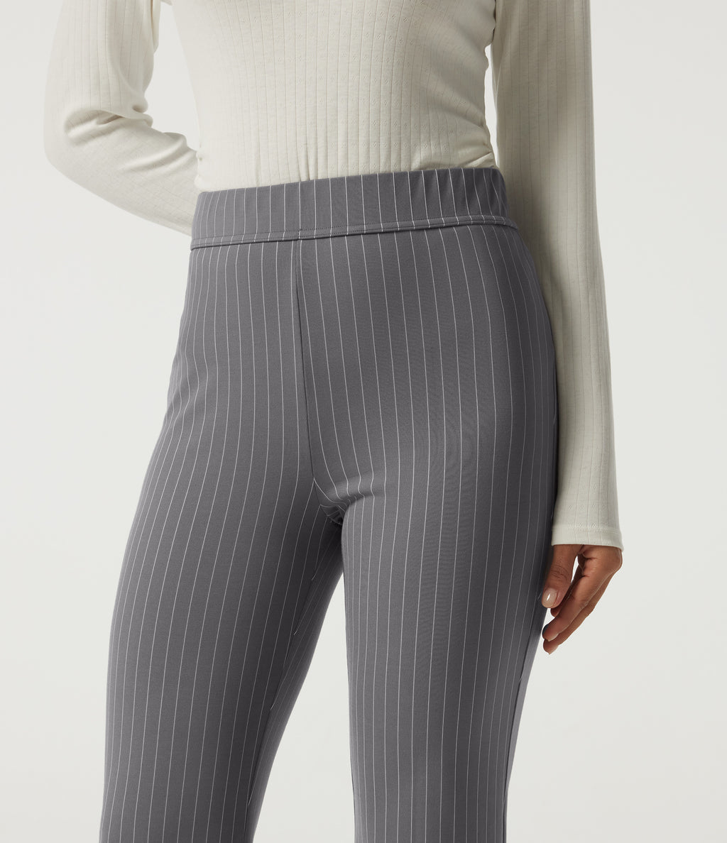 High Waisted Flare Stripe Work Trousers with Pockets — Slate Pinstripe — view 4