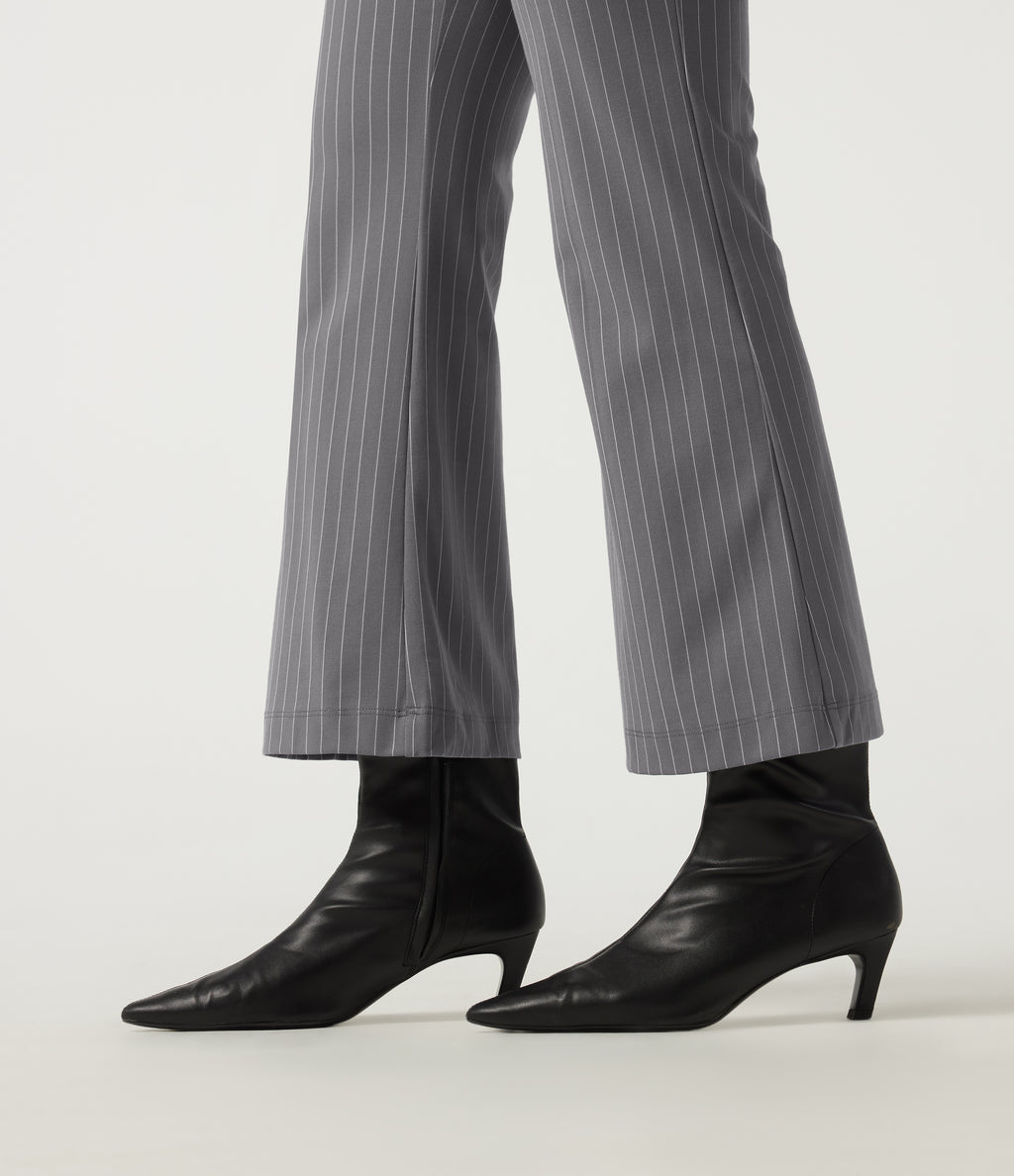 High Waisted Flare Stripe Work Trousers with Pockets — Slate Pinstripe — view 6