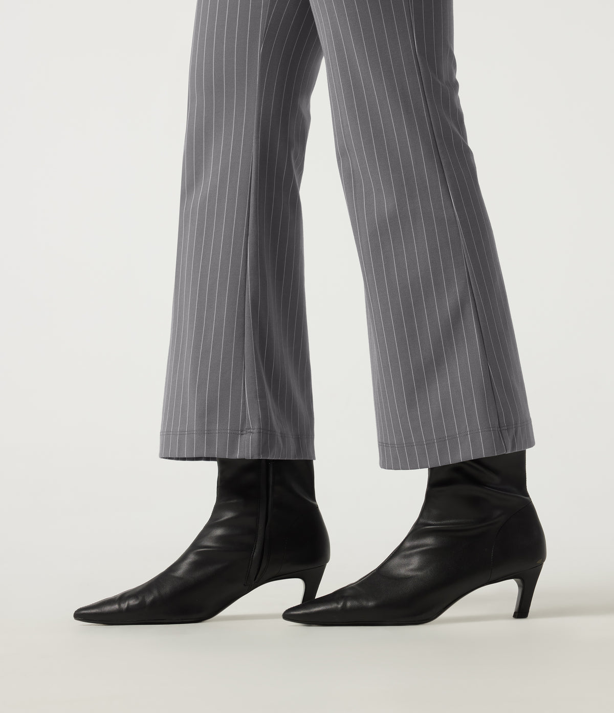 High Waisted Flare Stripe Work Trousers with Pockets — Slate Pinstripe — view 6