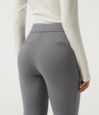 High Waisted Flare Stripe Work Trousers with Pockets — Slate Pinstripe — view 5