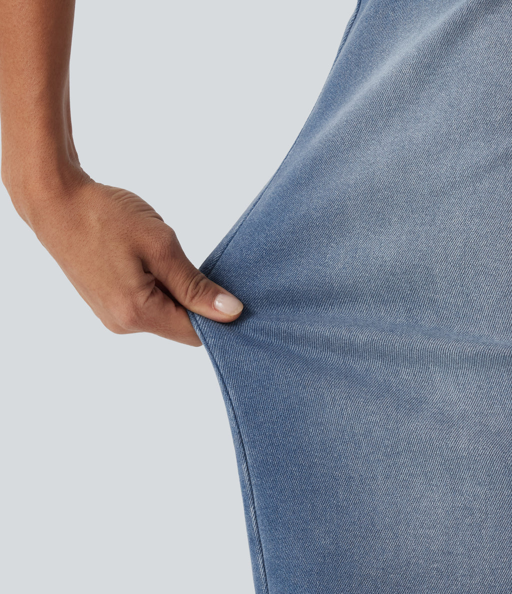 Mid Rise Barrel Leg Casual Jeans with Pockets — Tide Blue Denim — view 6
