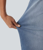 Mid Rise Barrel Leg Casual Jeans with Pockets — Tide Blue Denim — view 6