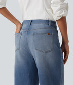 Mid Rise Barrel Leg Casual Jeans with Pockets — Tide Blue Denim — view 5
