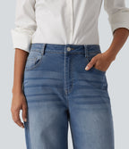 Mid Rise Barrel Leg Casual Jeans with Pockets — Tide Blue Denim — view 4