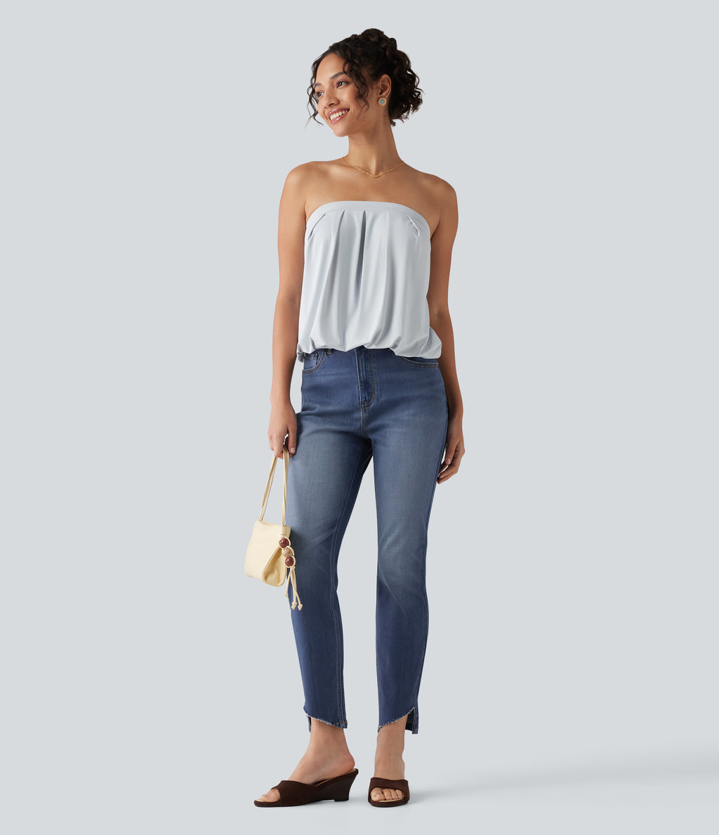 High Waisted Skinny Casual Jeans with Pockets — Tide Blue Denim — view 7