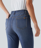 High Waisted Skinny Casual Jeans with Pockets — Tide Blue Denim — view 4