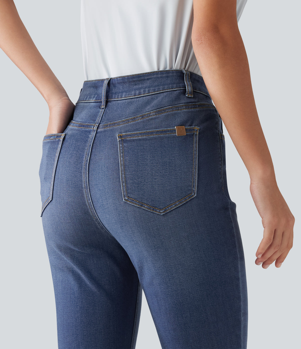 High Waisted Skinny Casual Jeans with Pockets — Tide Blue Denim — view 4