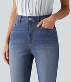 High Waisted Skinny Casual Jeans with Pockets — Tide Blue Denim — view 5