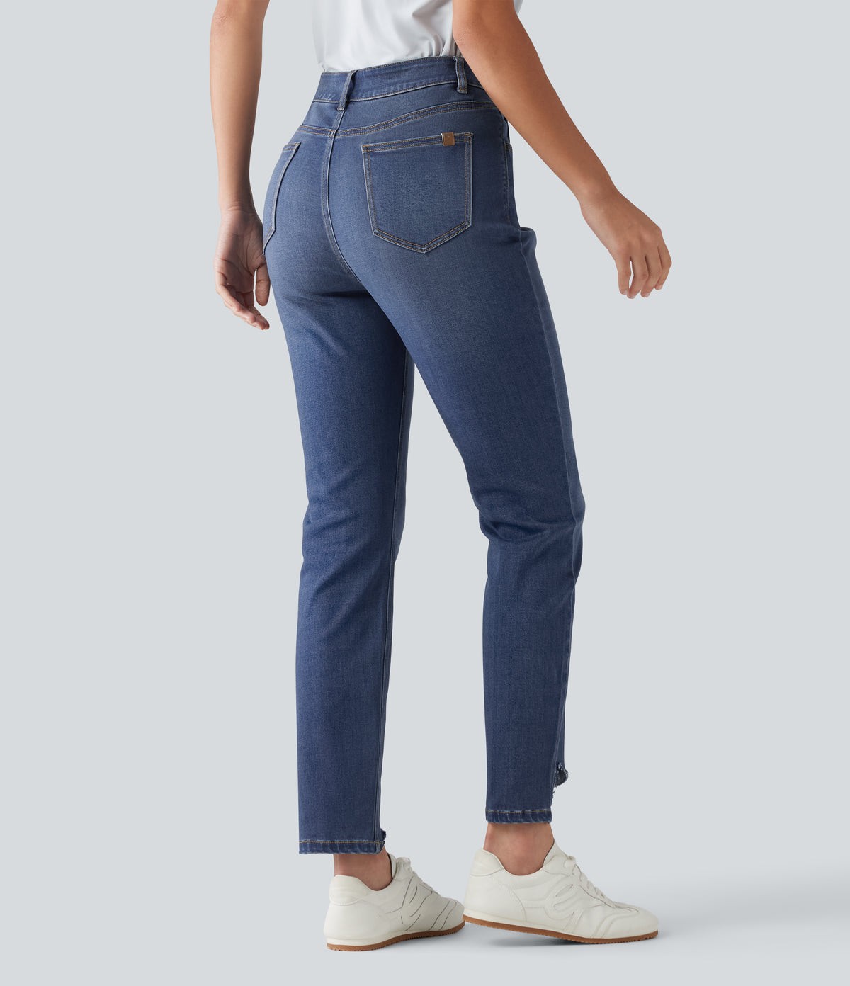 High Waisted Skinny Casual Jeans with Pockets — Tide Blue Denim — view 2