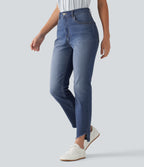 High Waisted Skinny Casual Jeans with Pockets — Tide Blue Denim — view 1