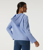 Hooded Long Sleeve Lace Up Waffle Casual Sweatshirt — Chambray Blue — view 2