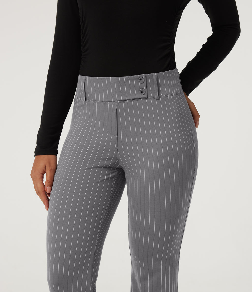 Low Rise Stripe Flare Work Trousers with Pockets — Slate Pinstripe — view 4