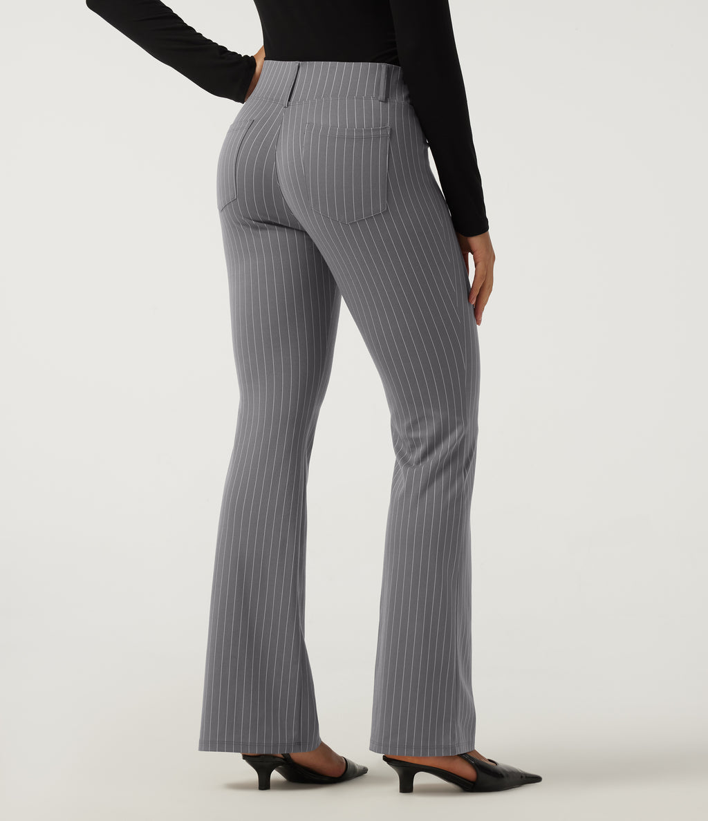 Low Rise Stripe Flare Work Trousers with Pockets — Slate Pinstripe — view 2