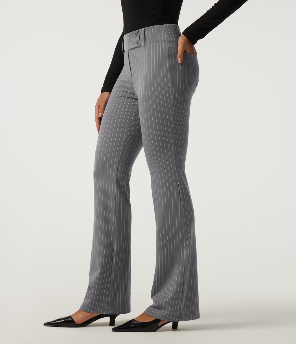 Low Rise Stripe Flare Work Trousers with Pockets — Slate Pinstripe — view 1