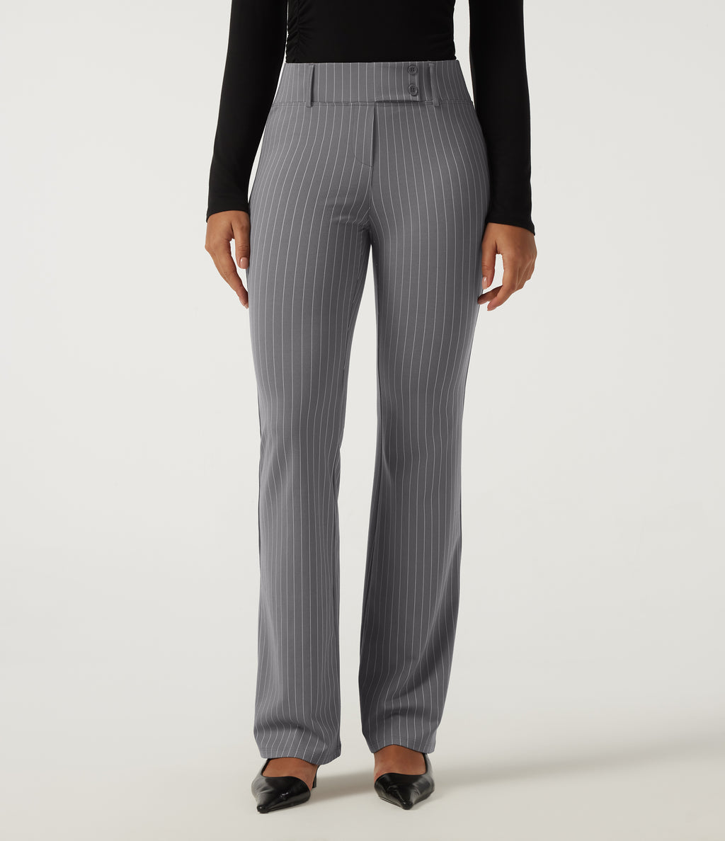 Low Rise Stripe Flare Work Trousers with Pockets — Slate Pinstripe — view 3