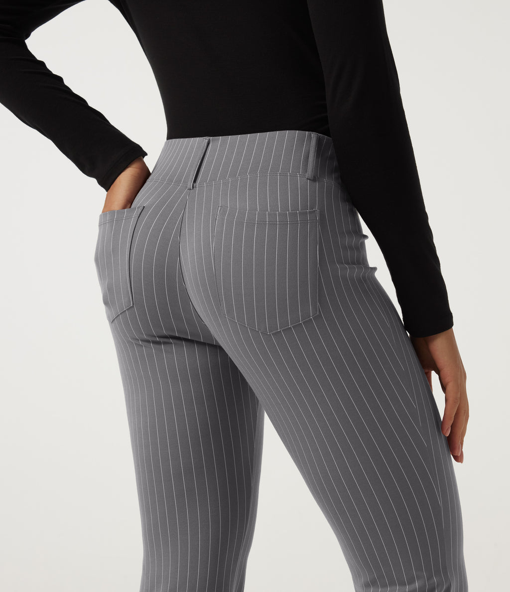Low Rise Stripe Flare Work Trousers with Pockets — Slate Pinstripe — view 5