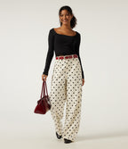 High Waisted Wide Leg Polka Dot Corduroy Casual Trousers with Pockets — Prelude Dot — view 6