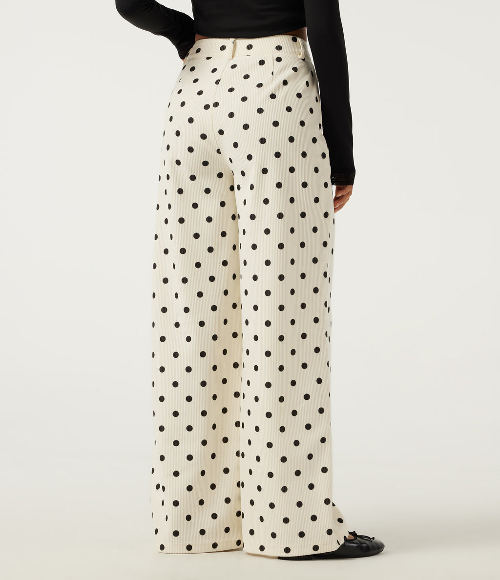 High Waisted Wide Leg Polka Dot Corduroy Casual Trousers with Pockets — Prelude Dot — view 2