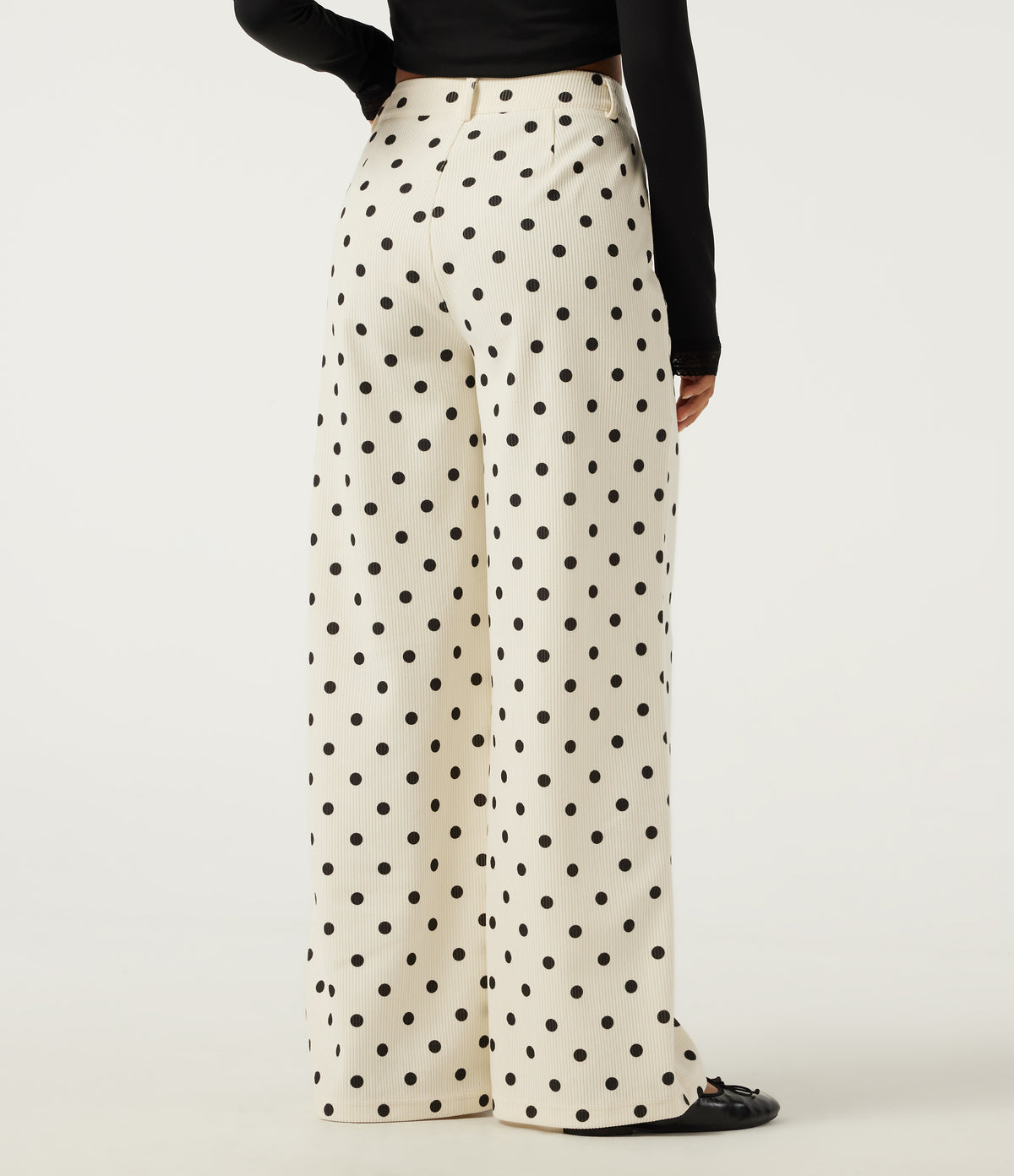 High Waisted Wide Leg Polka Dot Corduroy Casual Trousers with Pockets — Prelude Dot — view 2