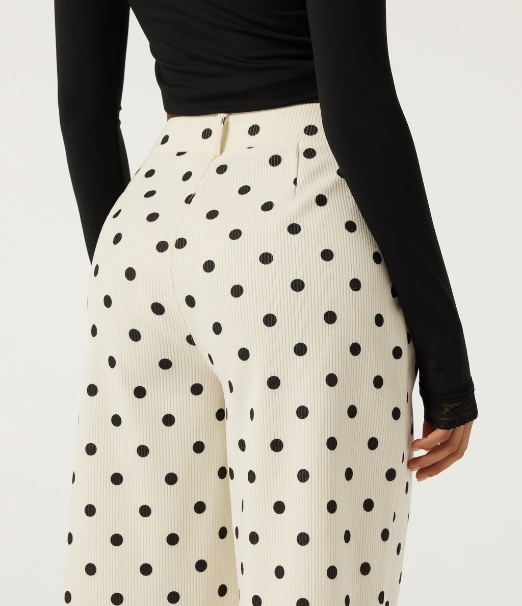 High Waisted Wide Leg Polka Dot Corduroy Casual Trousers with Pockets — Prelude Dot — view 5