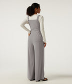 Square Neck Wide Leg Waffle Casual Dungarees with Pockets — Mink Ash — view 2