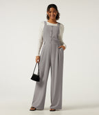 Square Neck Wide Leg Waffle Casual Dungarees with Pockets — Mink Ash — view 7