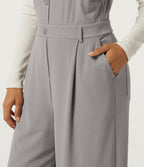 Square Neck Wide Leg Waffle Casual Dungarees with Pockets — Mink Ash — view 6
