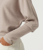 Ribbed High Neck Batwing Long Sleeve Casual Top — Oatstone Beige — view 6