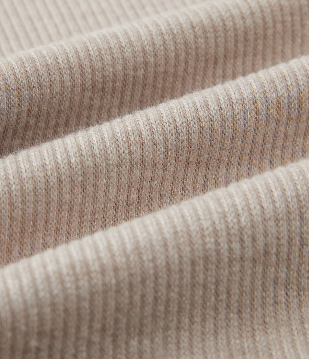 Ribbed High Neck Batwing Long Sleeve Casual Top — Oatstone Beige — view 8
