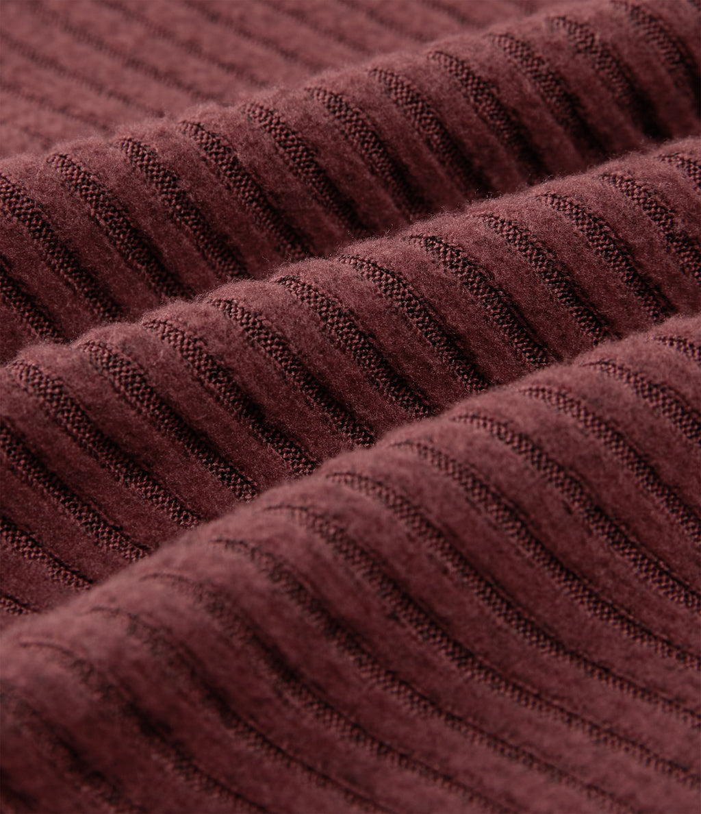 Ribbed Knit High Waisted A-Line Casual Midi Skirt with Pockets — Cozy Burgundy — view 6