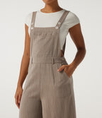 Square Neck Wide Leg Linen-Feel Casual Dungarees with Pockets — Caramel Beige — view 4