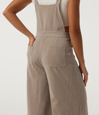 Square Neck Wide Leg Linen-Feel Casual Dungarees with Pockets — Caramel Beige — view 5