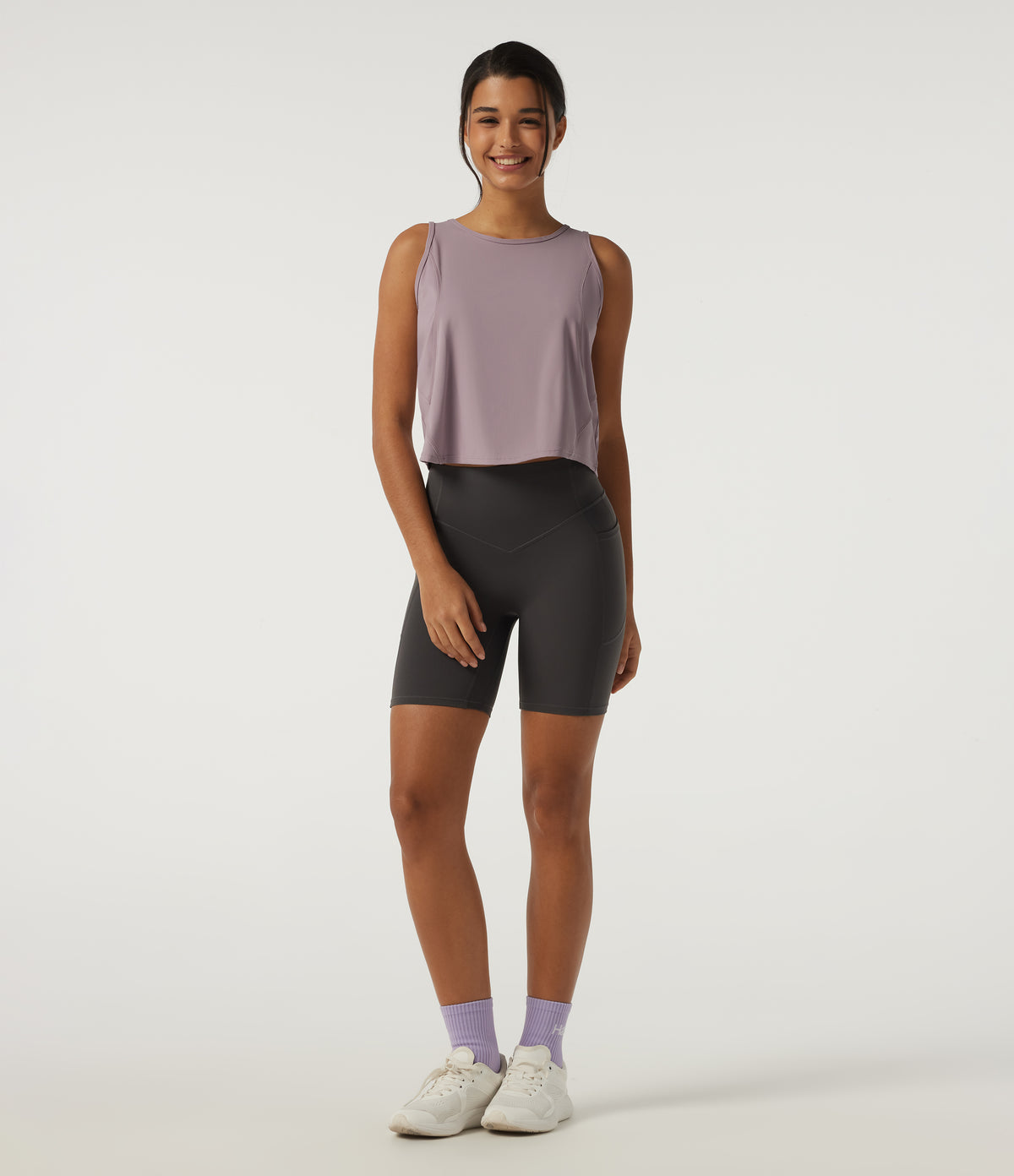 Airy Round Neck Racerback Running Tank Top — Pink Purple — view 7