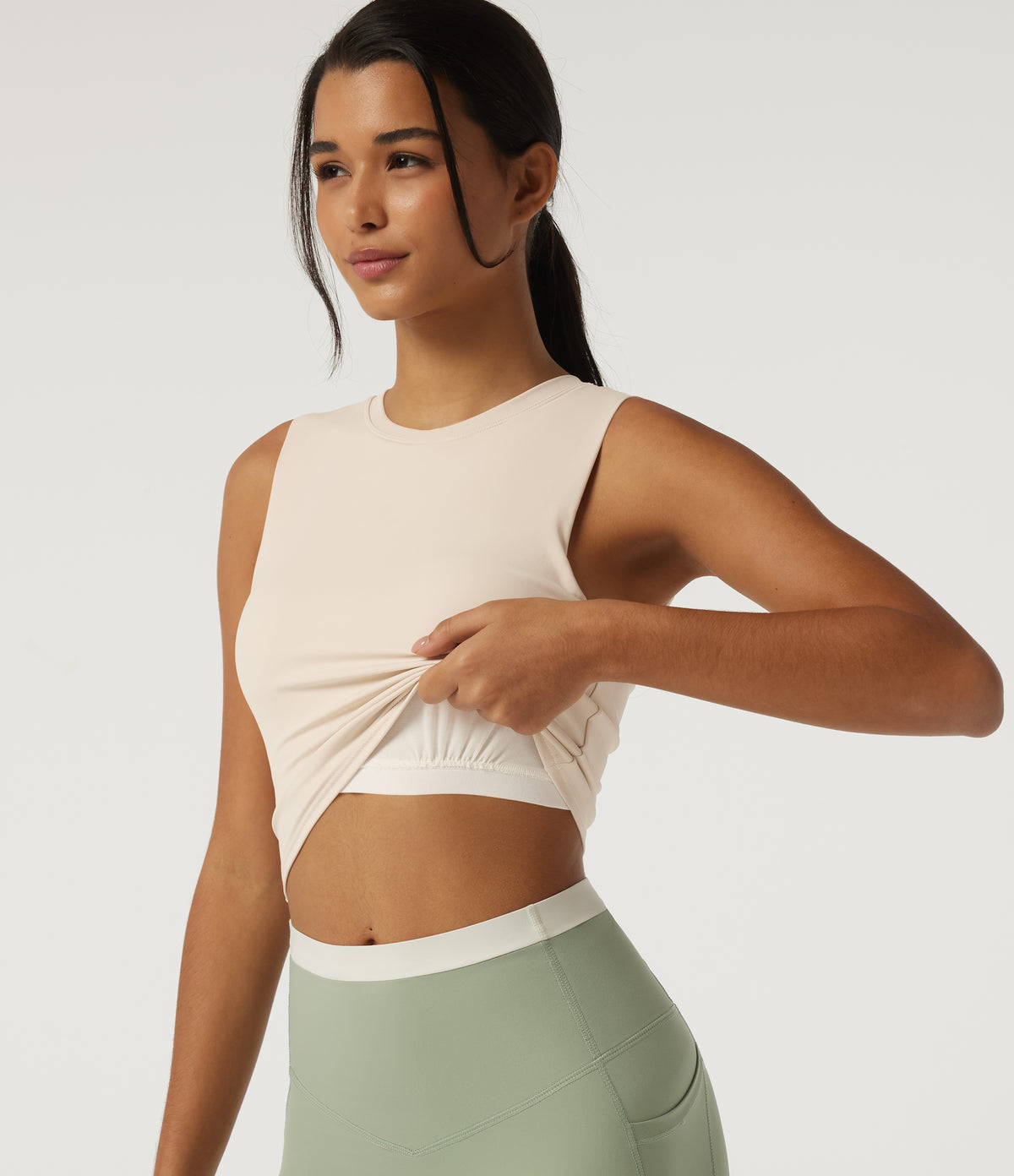 Airy Round Neck Yoga Tank Top with Built-in Bra — Rainy Day — view 5
