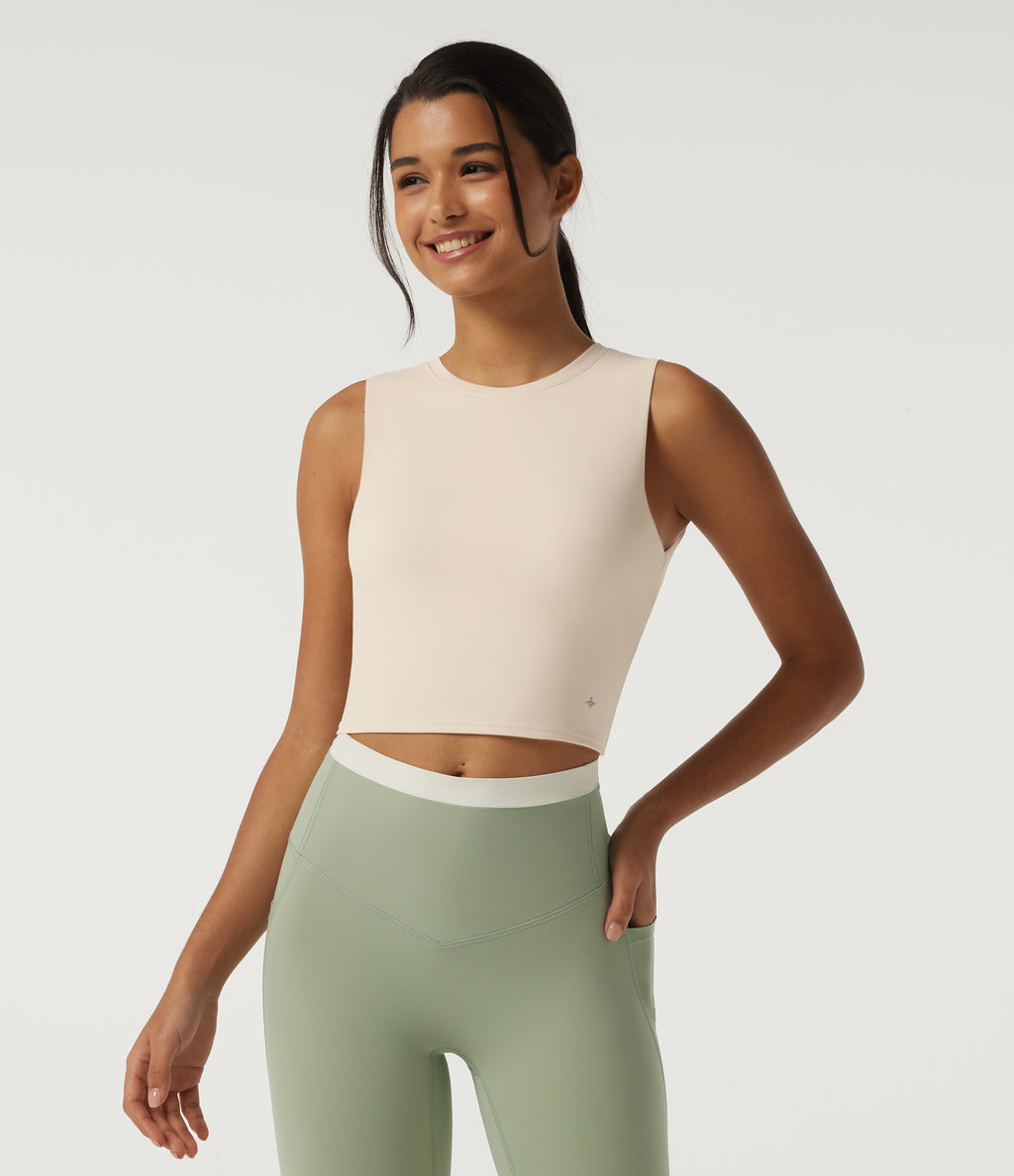 Airy Round Neck Yoga Tank Top with Built-in Bra — Rainy Day — view 2
