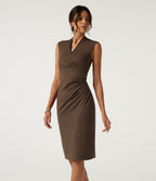V Neck Sleeveless Split Hem Work Midi Dress — Chestnut — view 3