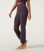High Waisted Tummy Control Tapered Yoga Joggers with Pocket — Dusky Evening purple — view 3