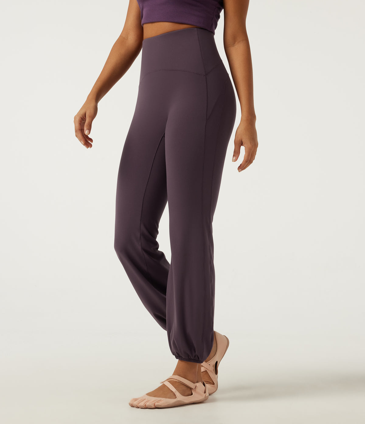 High Waisted Tummy Control Tapered Yoga Joggers with Pocket — Dusky Evening purple — view 3