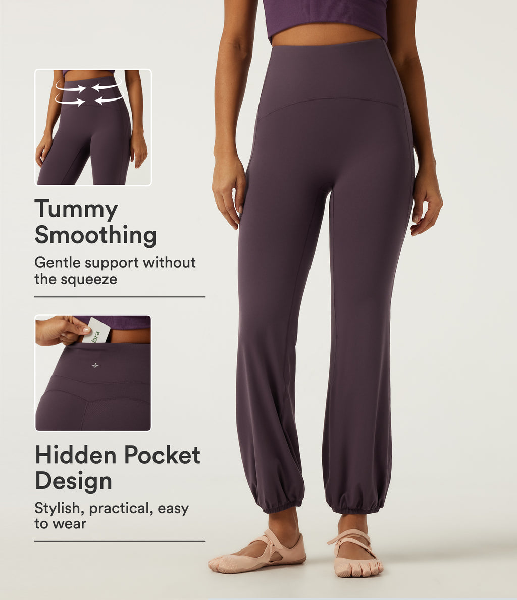 High Waisted Tummy Control Tapered Yoga Joggers with Pocket — Dusky Evening purple — view 1