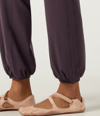 High Waisted Tummy Control Tapered Yoga Joggers with Pocket — Dusky Evening purple — view 6